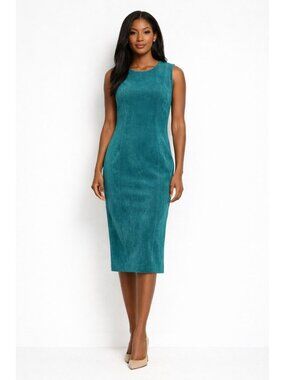 Calvin Klein Faux Suede Sheath Dress Size 14 Teal Blue Sleeveless Career